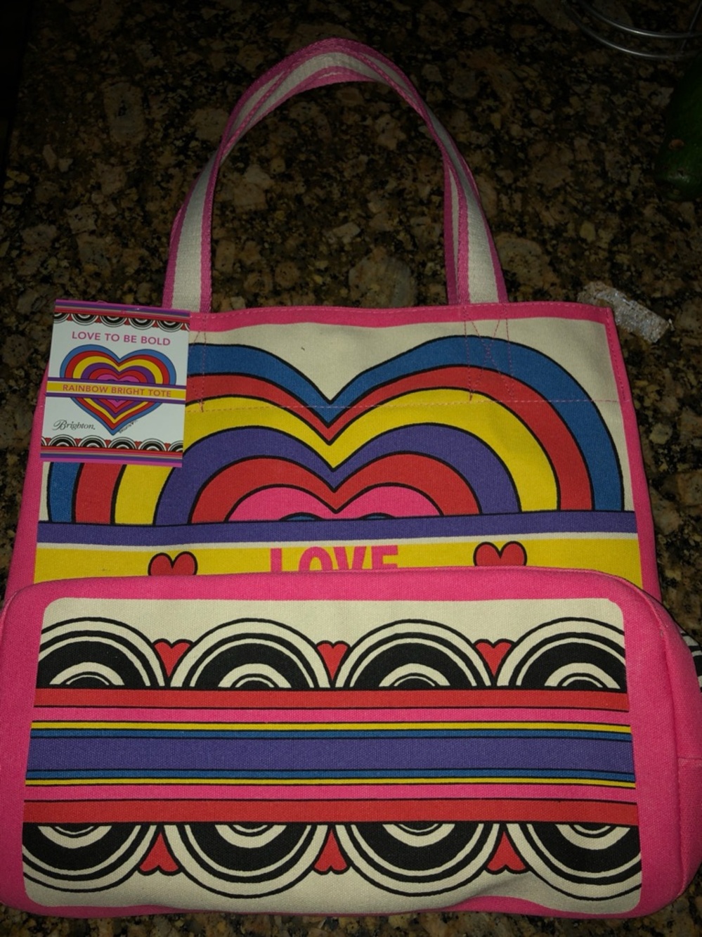 Brighton Pink Multicolor Heart Canvas Tote brand new with tags. - Picture 2 of 3